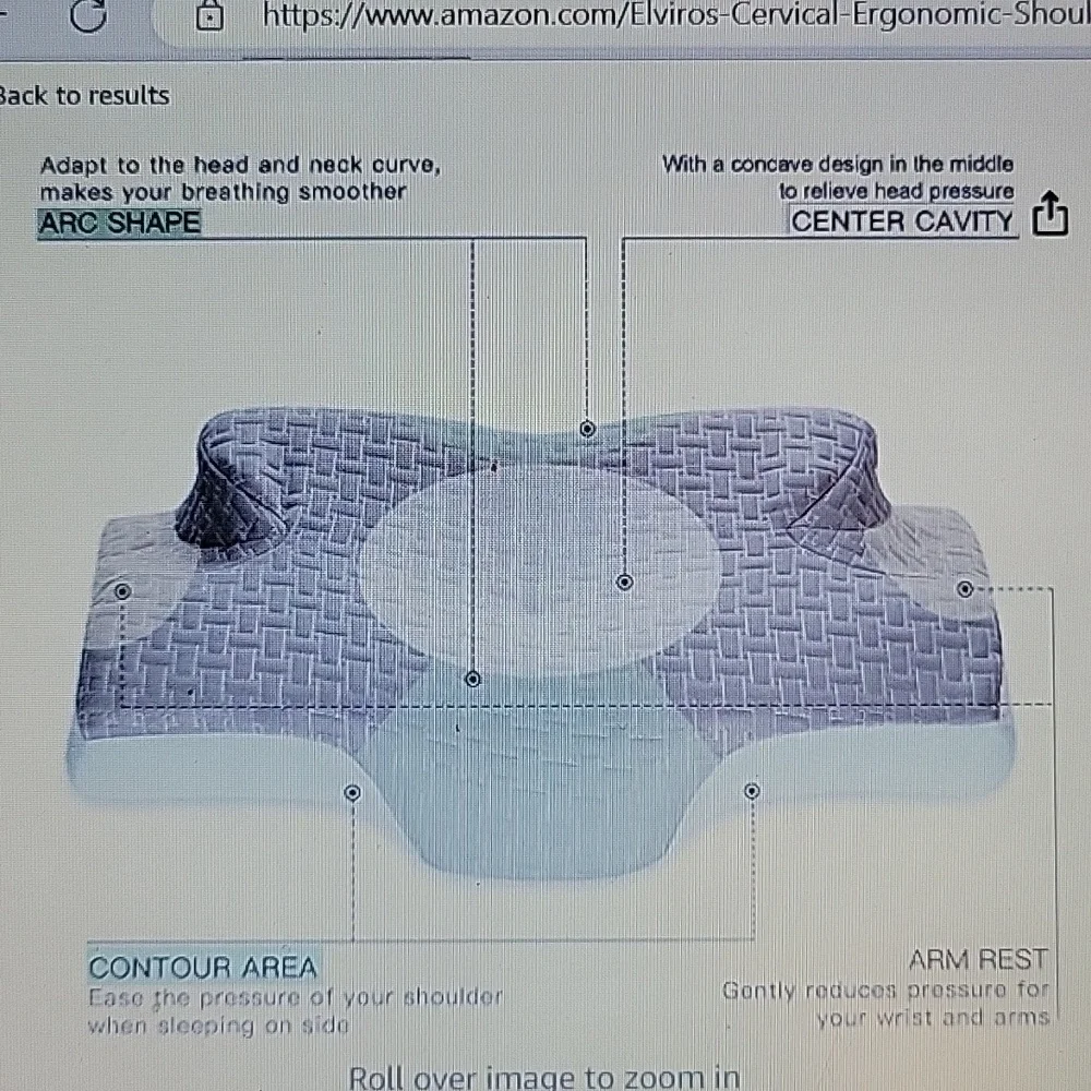 Elviros Memory Foam Cervical Pillow Queen ergonomic contour pain relief Grey New